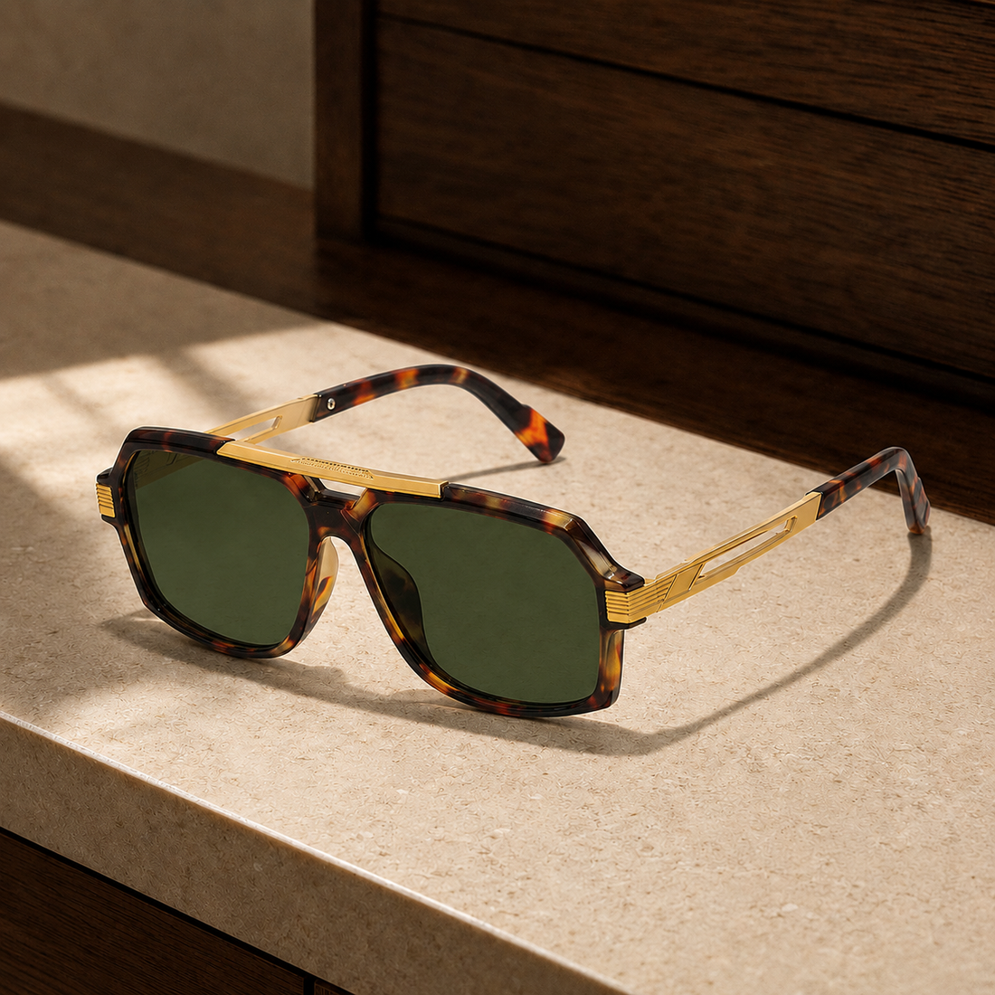 Phoebe-Mae Pilot Sunglasses - Tortoiseshell Gold And Dark Green