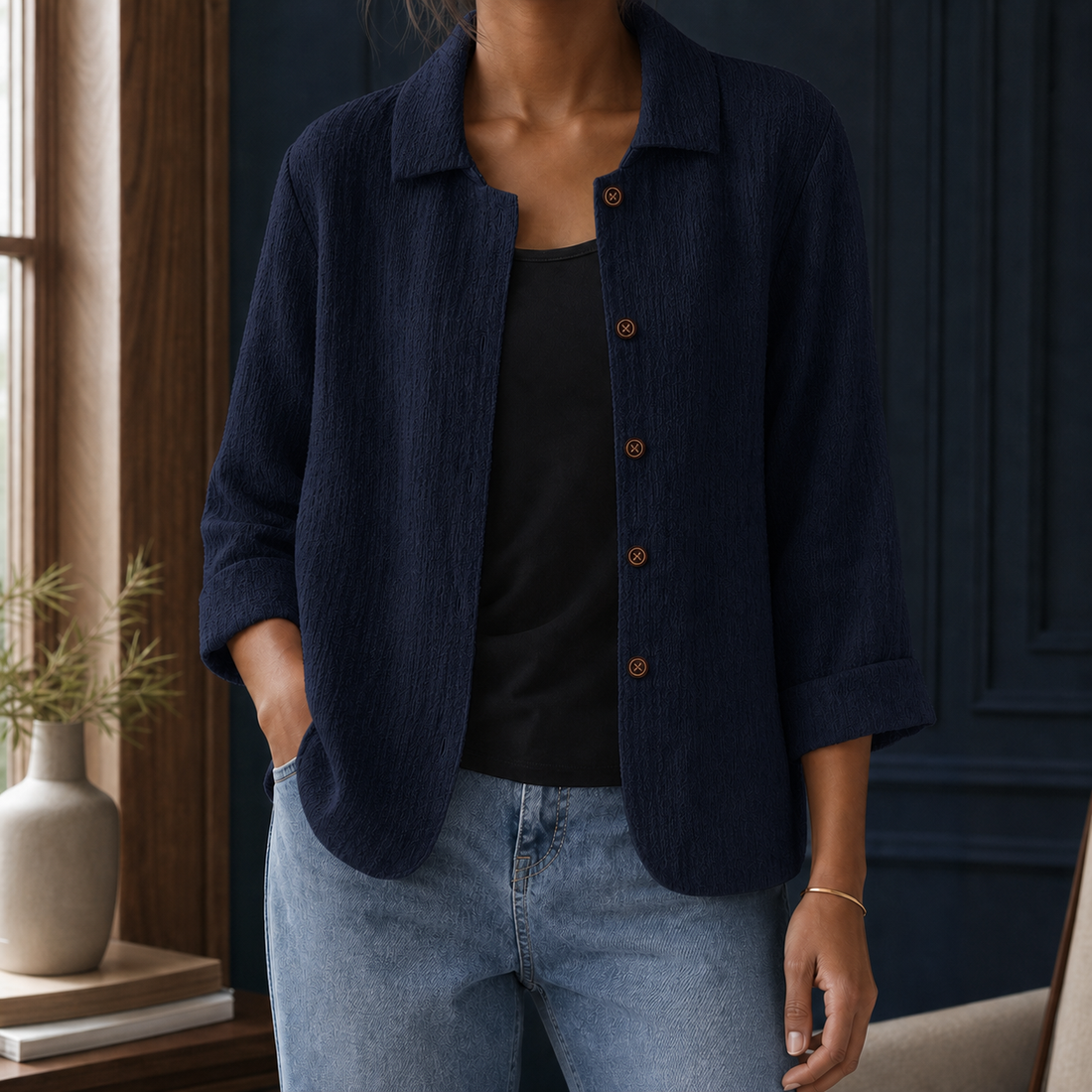 Bethany-Claire Textured Cardigan - Navy Blue