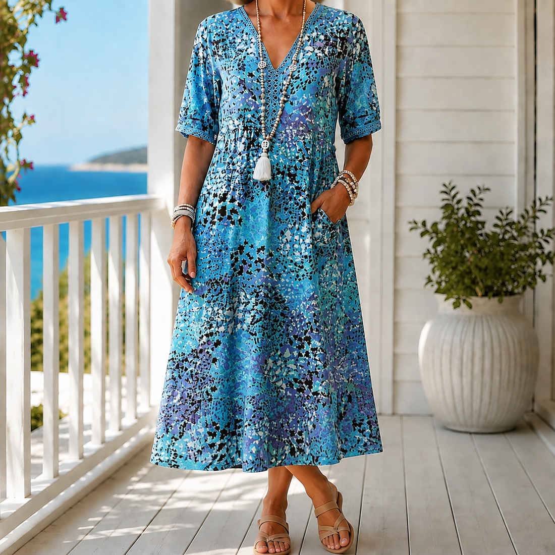 Celine Relaxed Midi Dress - Blue