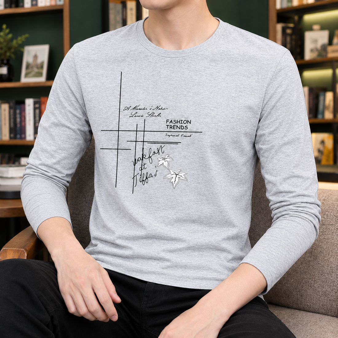 Faramond Graphic Top - Bamboo Flower Light Gray