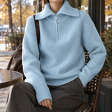 Xaviera-Sage Zip Neck Sweater - Blue