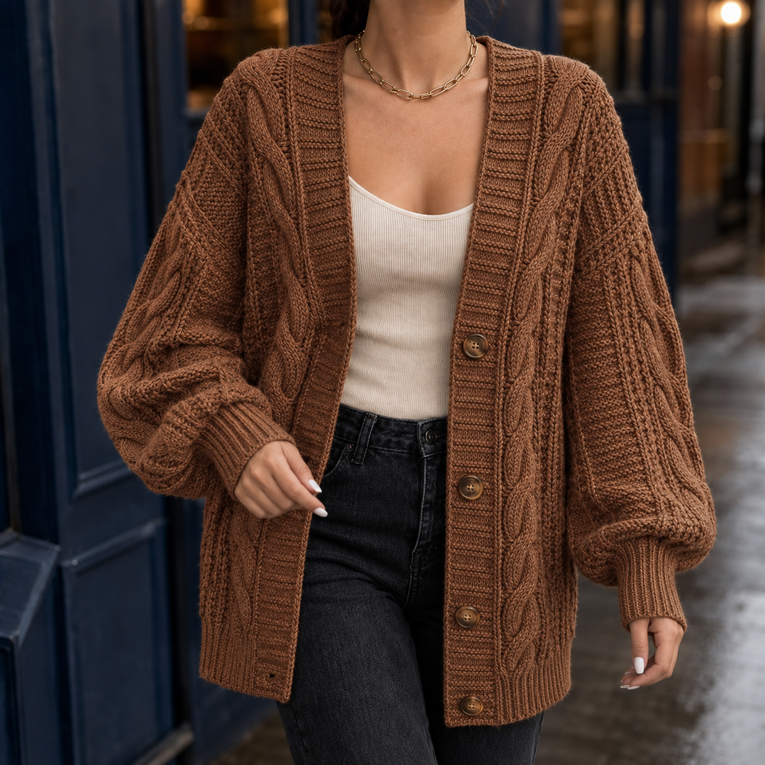 Ariane Cable Knit Sweater - Brown