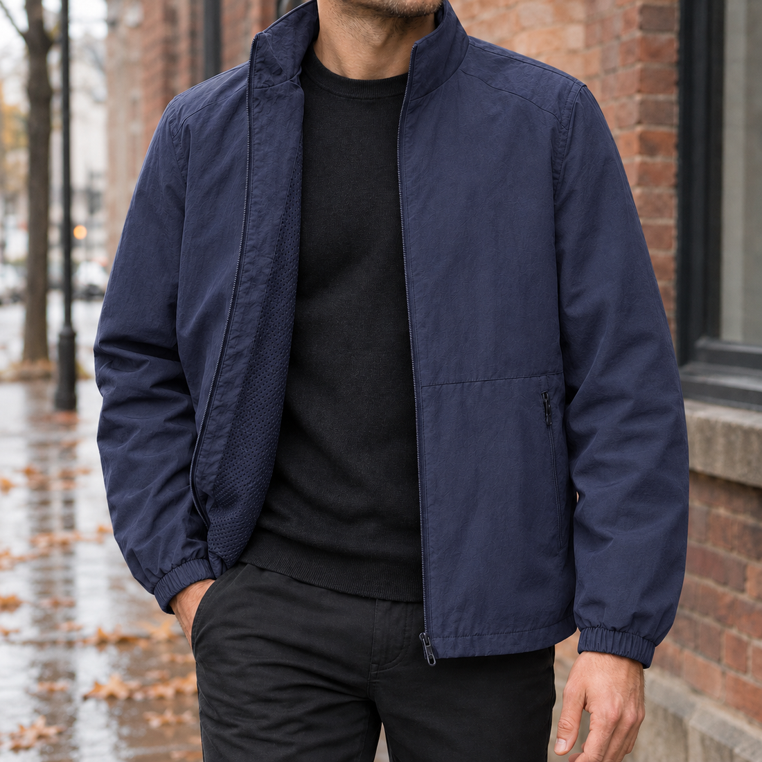 Eldric-Lane Stand Collar Jacket - Dark Blue