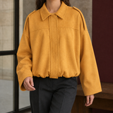 Cecilia-Sage Suede Bomber Jacket - Mustard