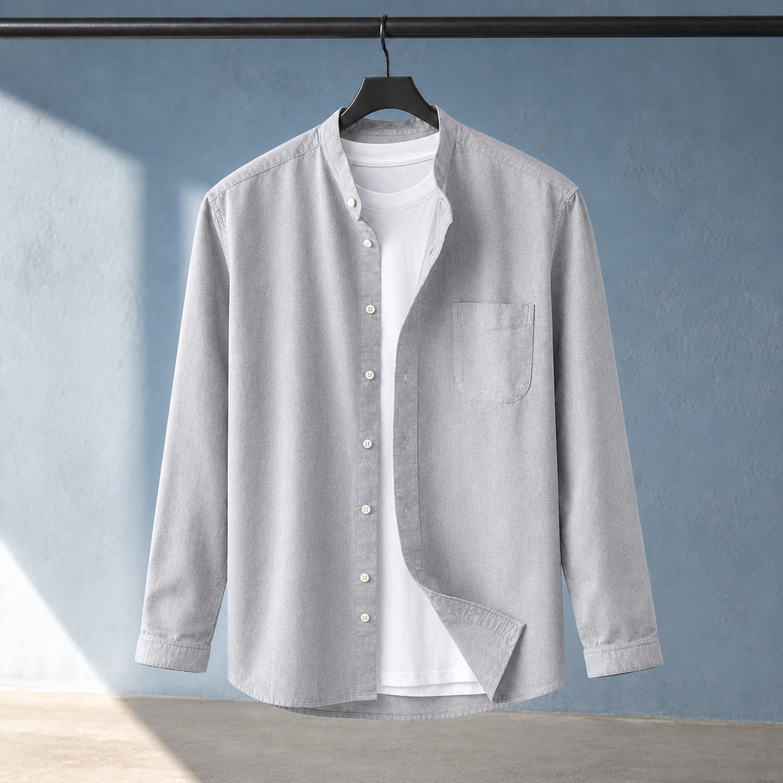 Archambault-Grey Stand Collar Shirt - Light Gray
