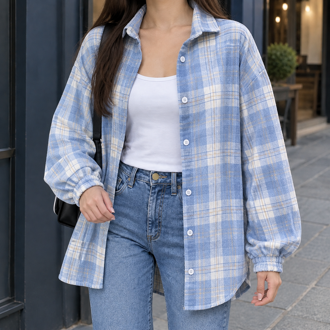 Raven-Claire Plaid Overshirt - Sky Blue