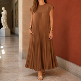 Elodie Pleated Maxi Dress - Brown
