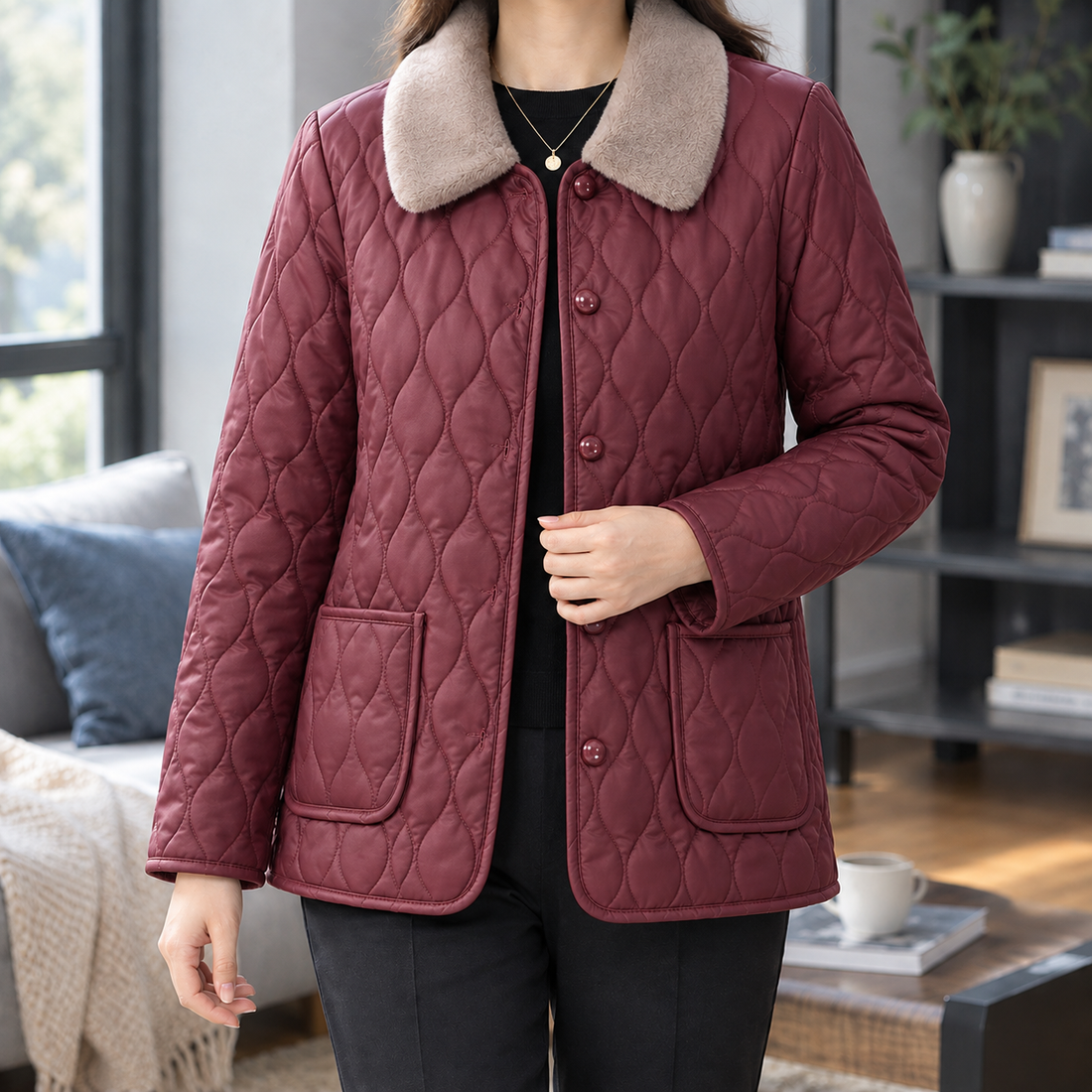 Sadie Quilted Jacket - Purplish Red