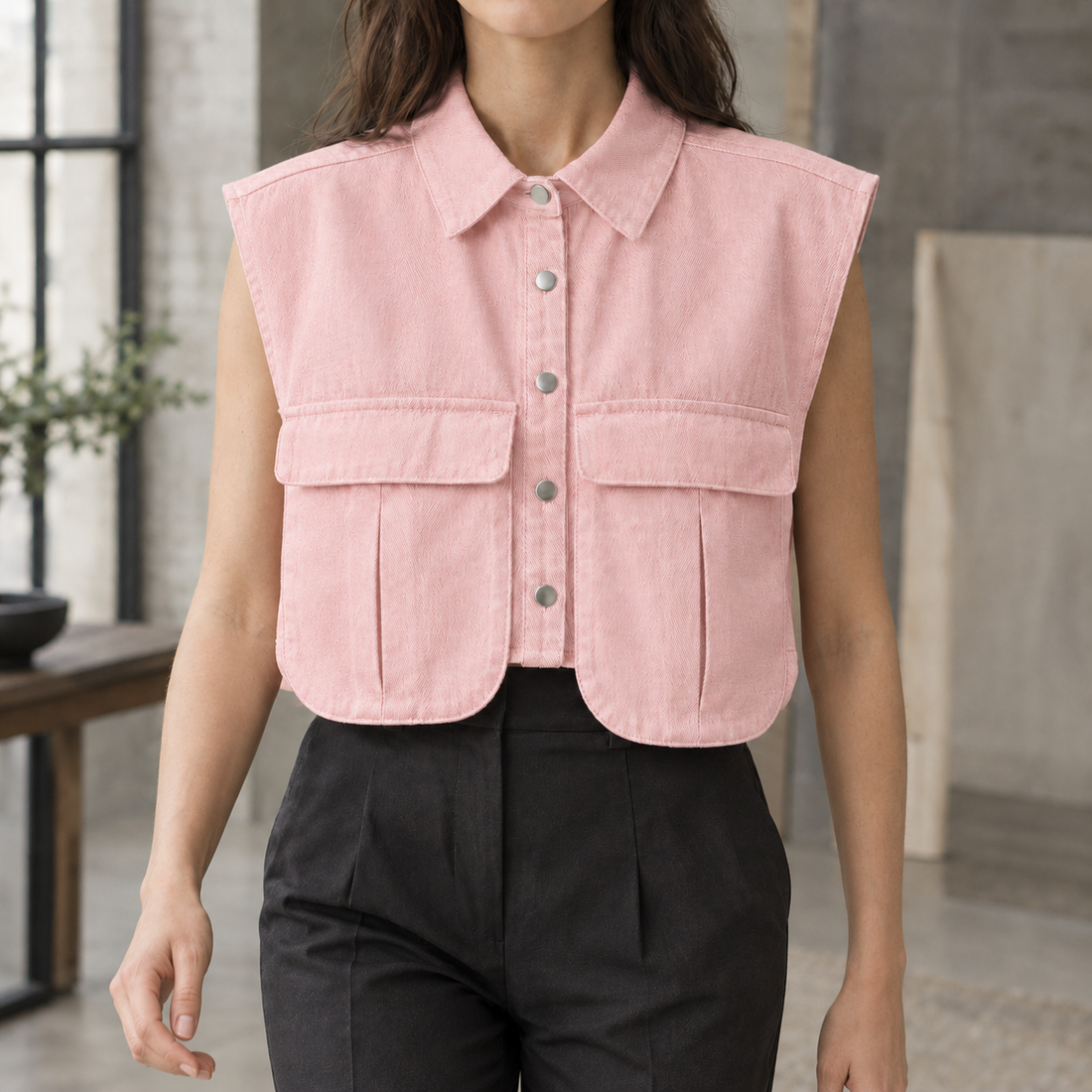Willa-Skye Utility Denim Top - Pink