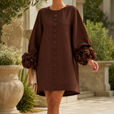 Simone Rosette Cuff Dress - Chocolate Brown