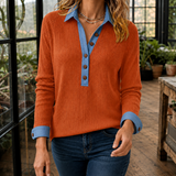 Freya-Belle Ribbed Polo Sweater - Orange