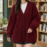 Thalia-Grace Ribbed Cardigan - Burgundy