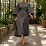 Astrid-Hope Belted Midi Dress - Gray