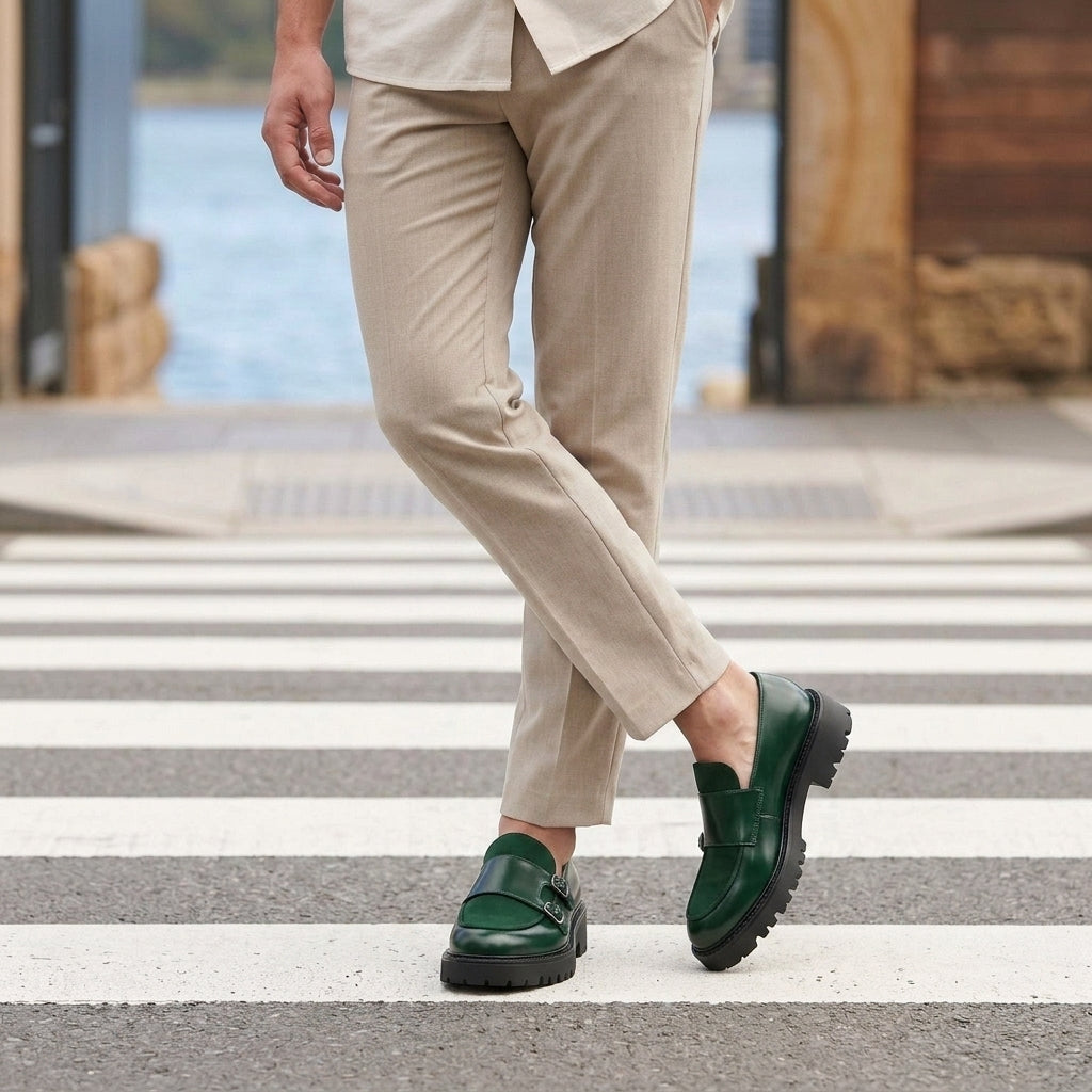 Santoro Monk Strap Shoes - Green