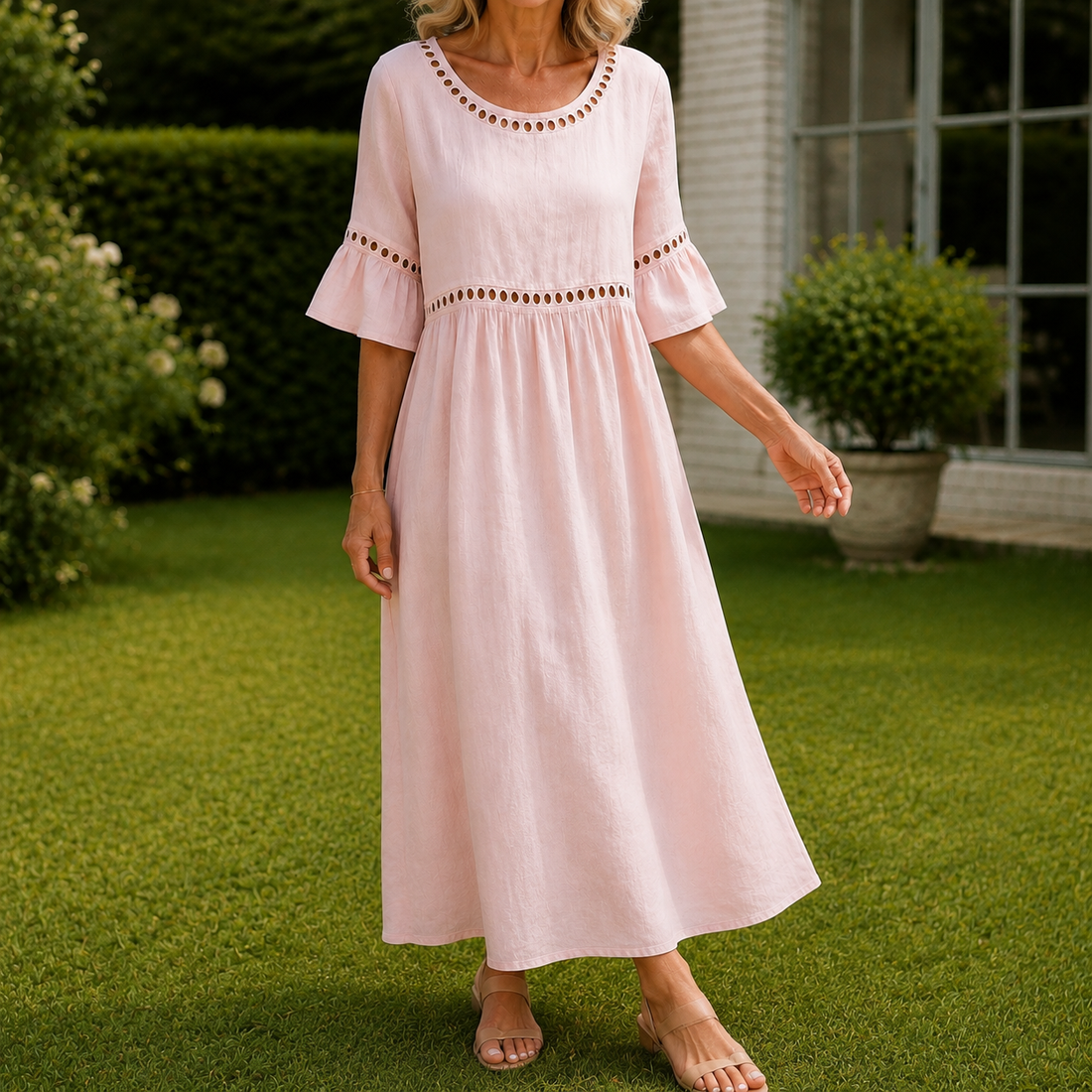 Lydia Eyelet Maxi Dress - Powder Pink