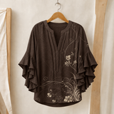 Maeve Ruffle Sleeve Blouse - Brown
