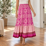 Alma Printed Maxi Skirt - Rose Red