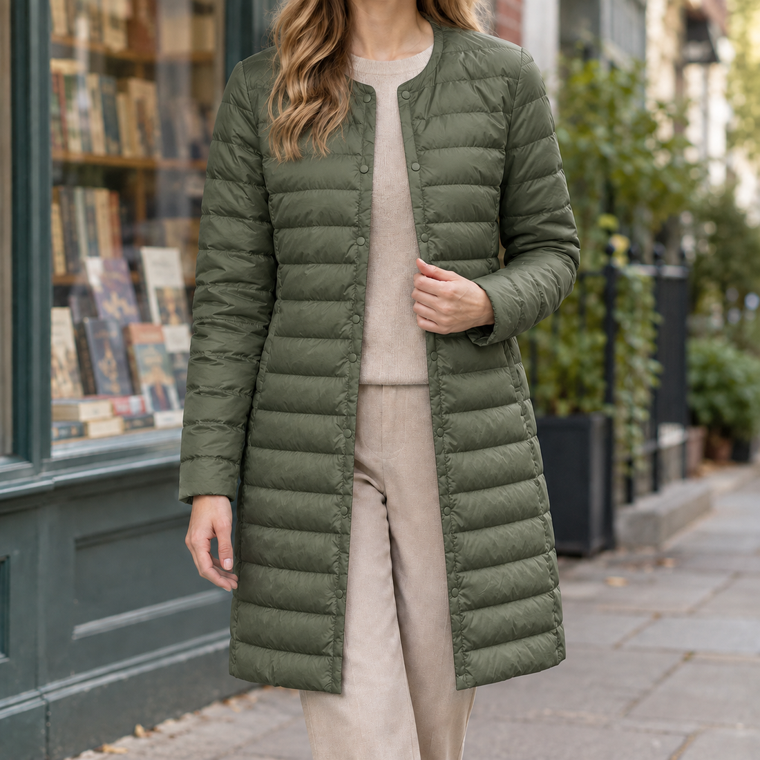 Annabeth Quilted Overcoat - Army Green