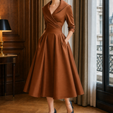 Philippa Wrap Midi Dress - Brown