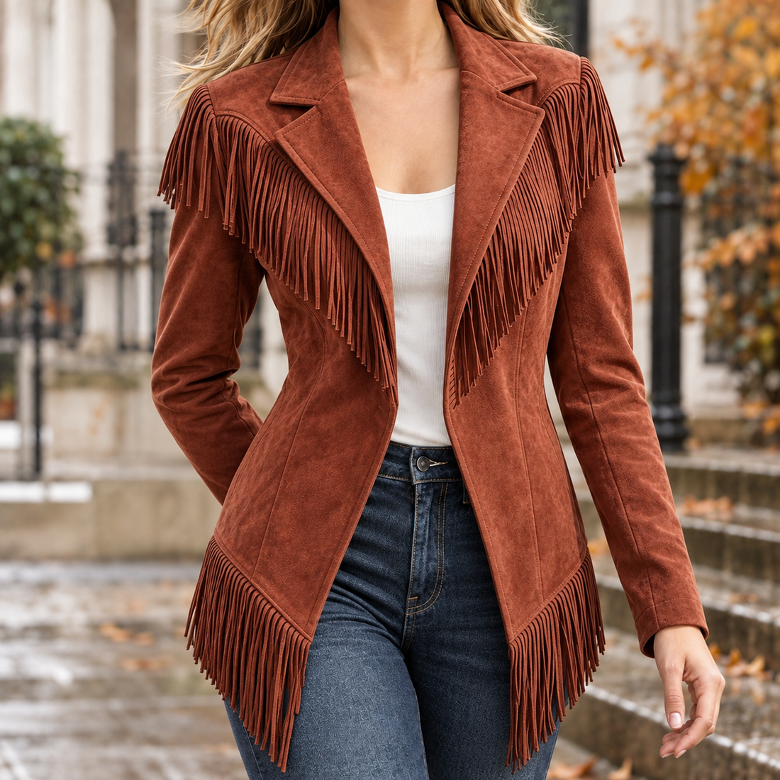 Pascaline-Claire Suede Fringe Jacket - Rust