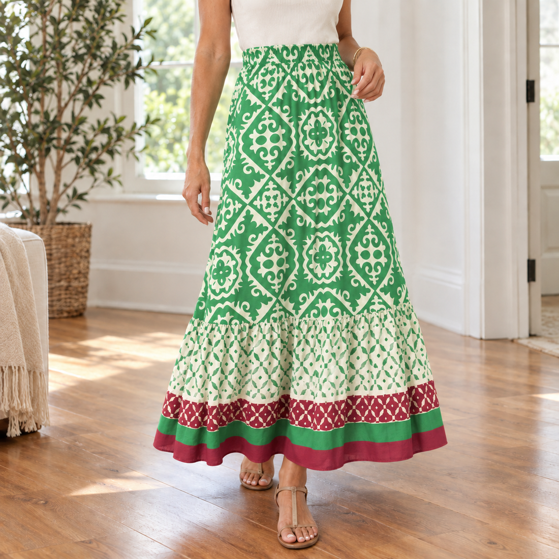 Alma Printed Maxi Skirt - Mint