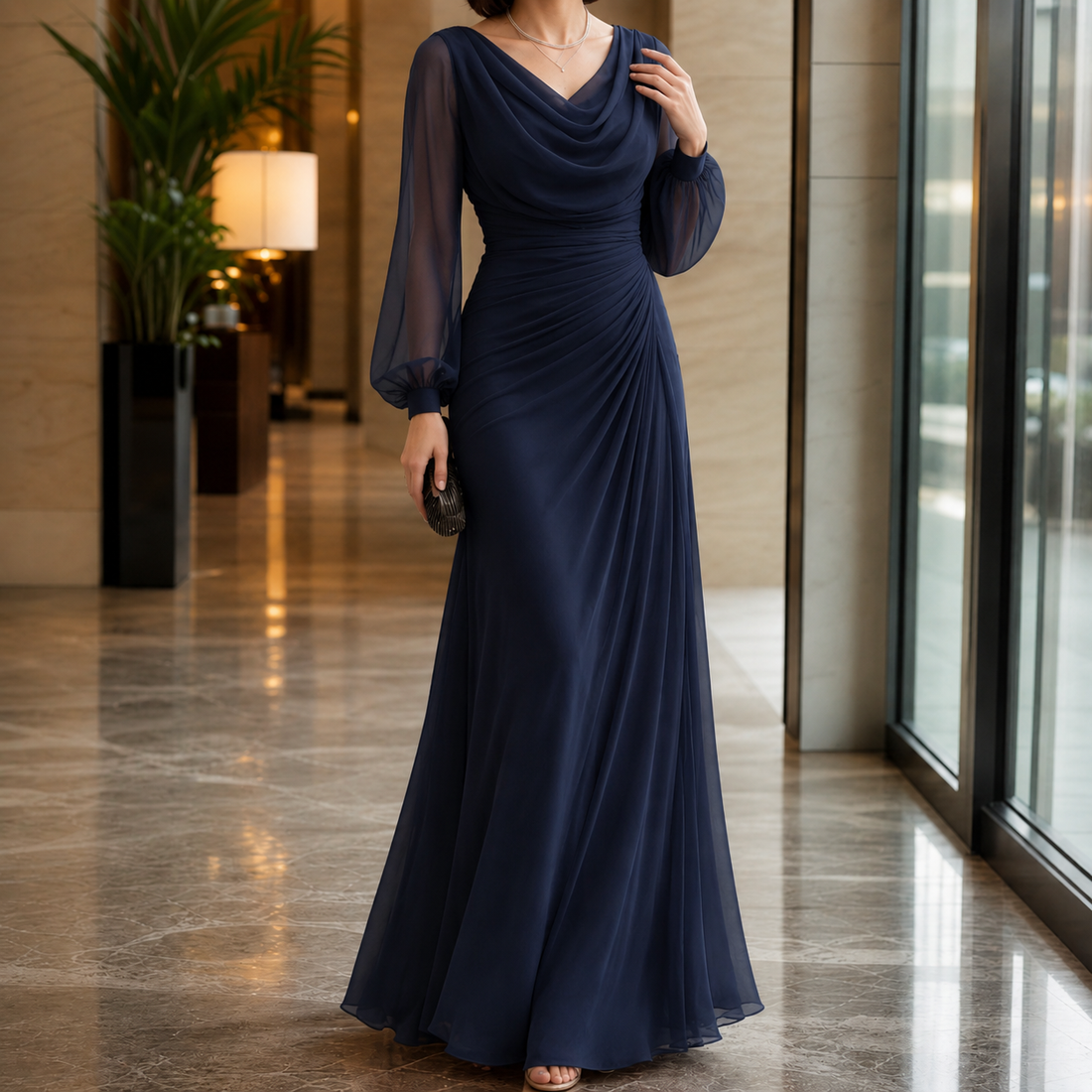 Nadine-Jane Ruched Maxi Dress - Navy Blue