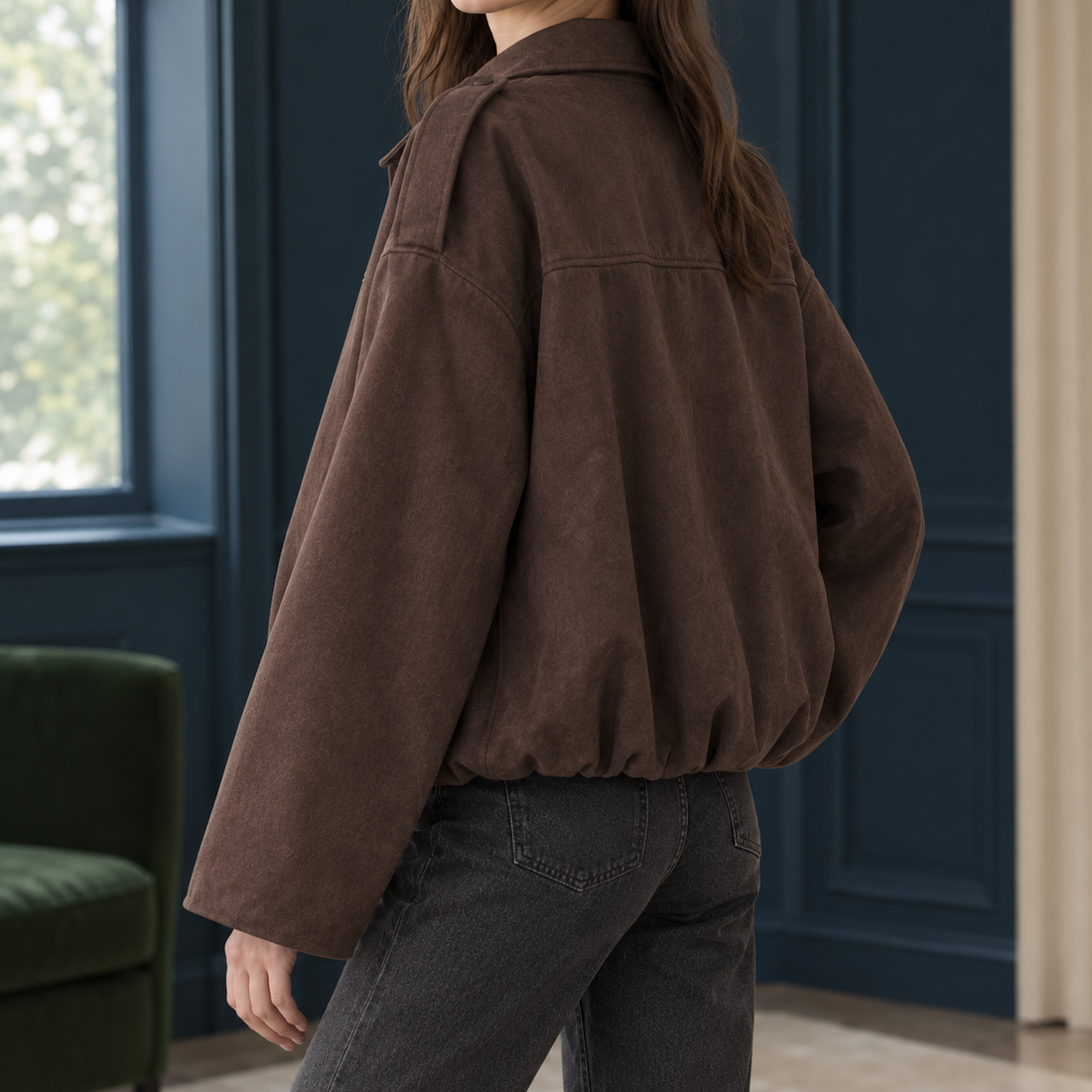 Erin Suede Bomber Jacket - Brown