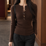 Pomeline-Marie Ribbed Knit Top - Brown