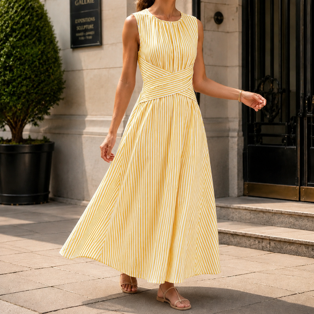 Katia-Belle Cross Waist Dress - Yellow