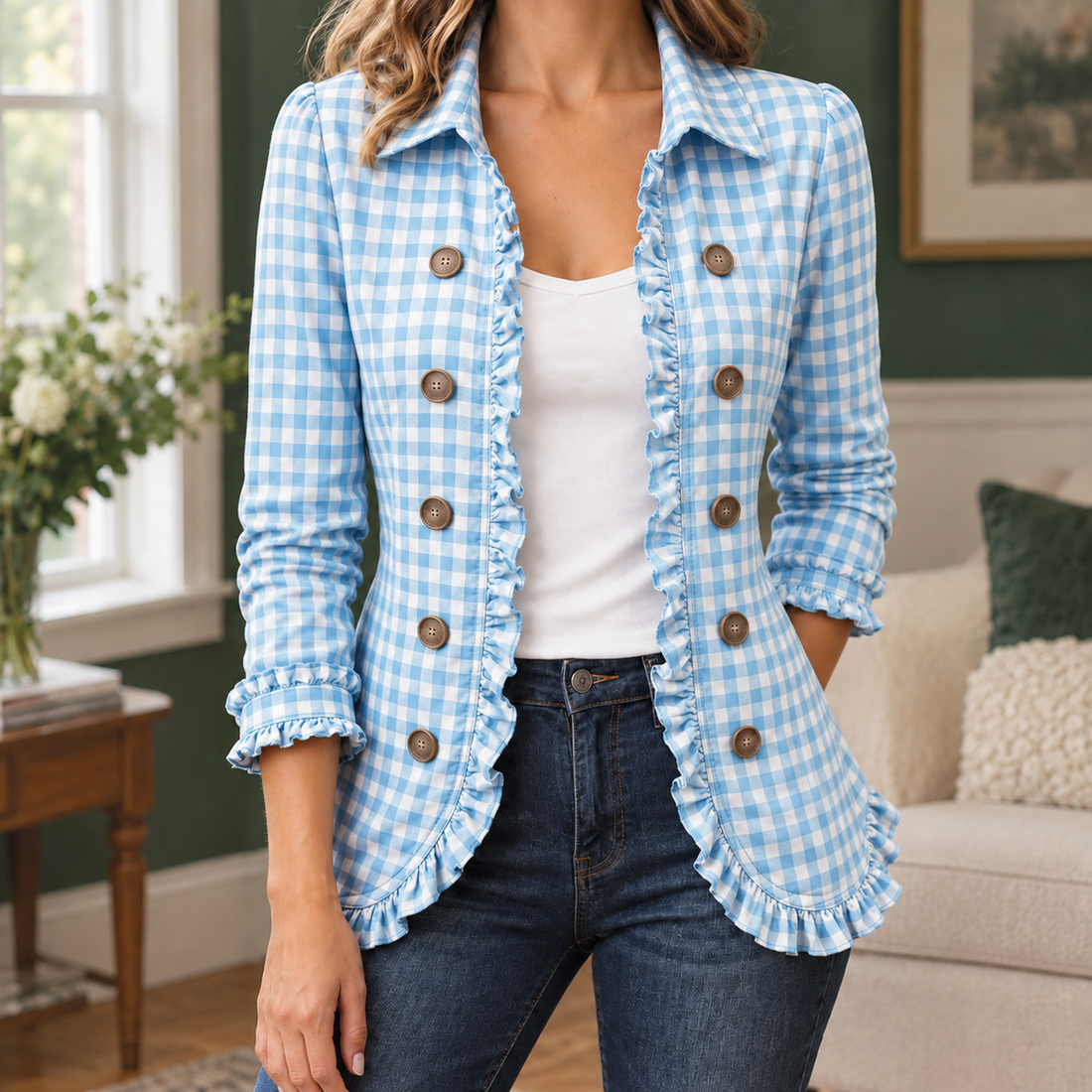 Hermione-Eve Gingham Jacket - Blue