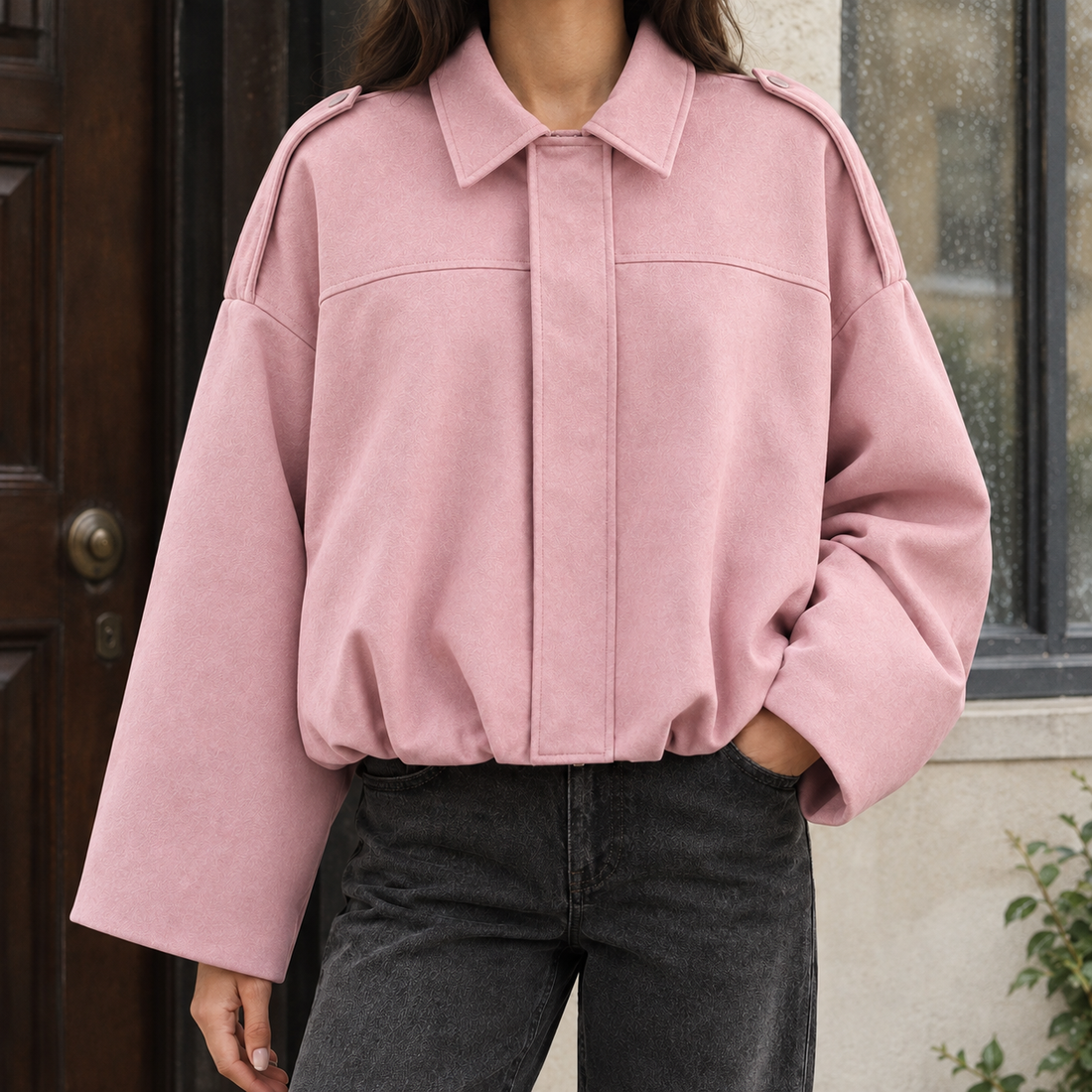 Serena-Mae Suede Bomber Jacket - Pink