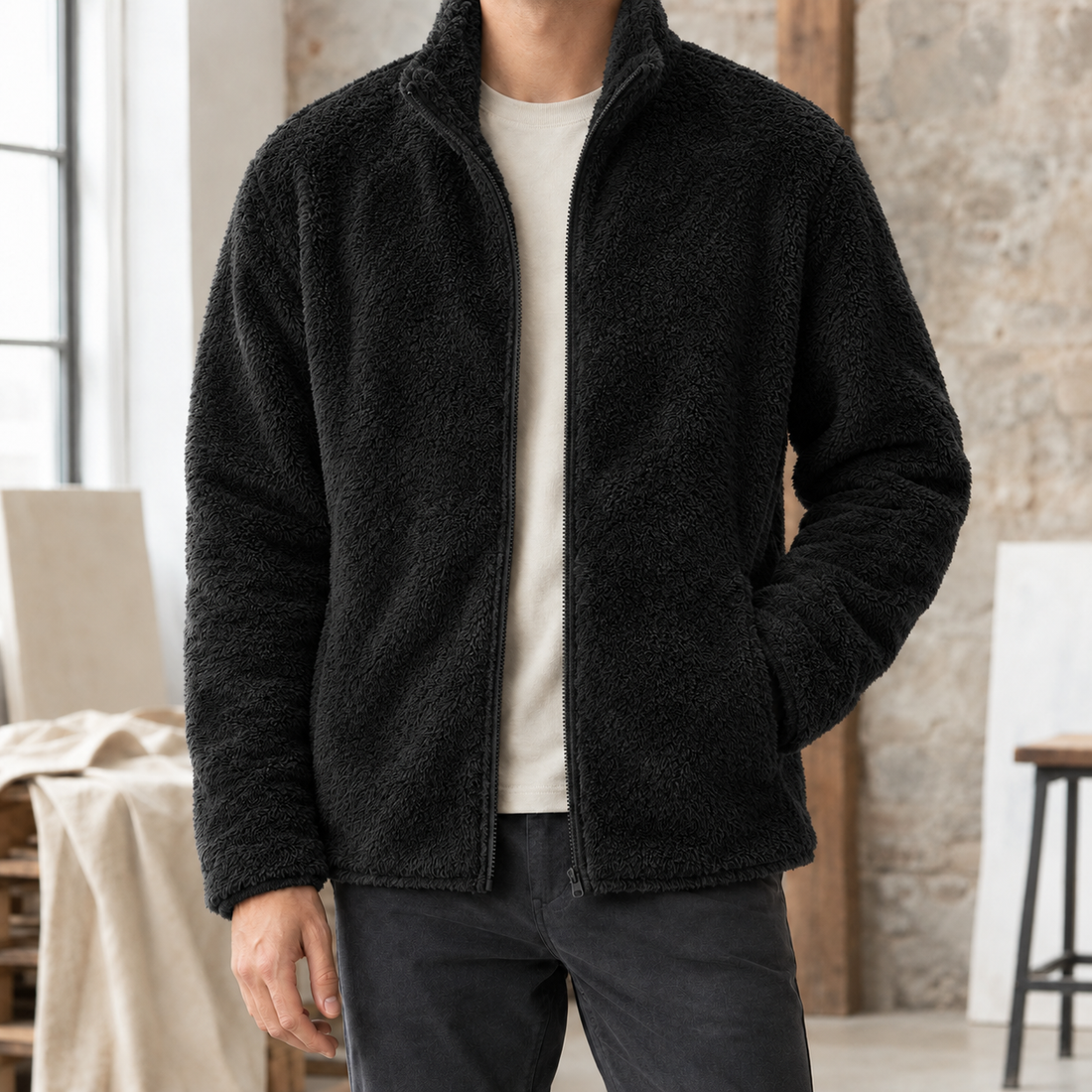 Solomon Plush Fleece Jacket - Black