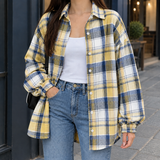 Raven-Claire Plaid Overshirt - Yellow And Blue