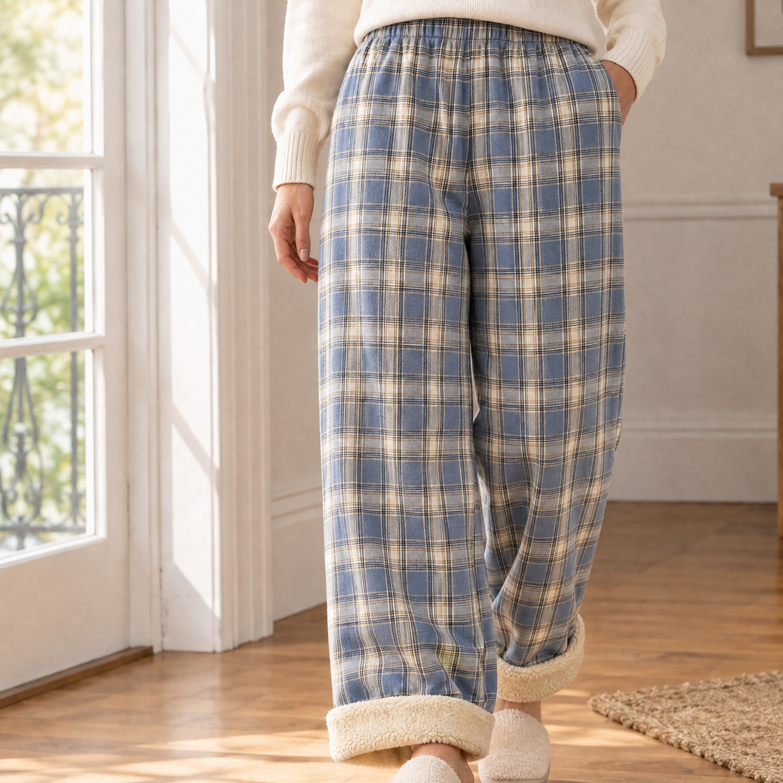April-Rose Wide Leg Pants - Blue Plaid