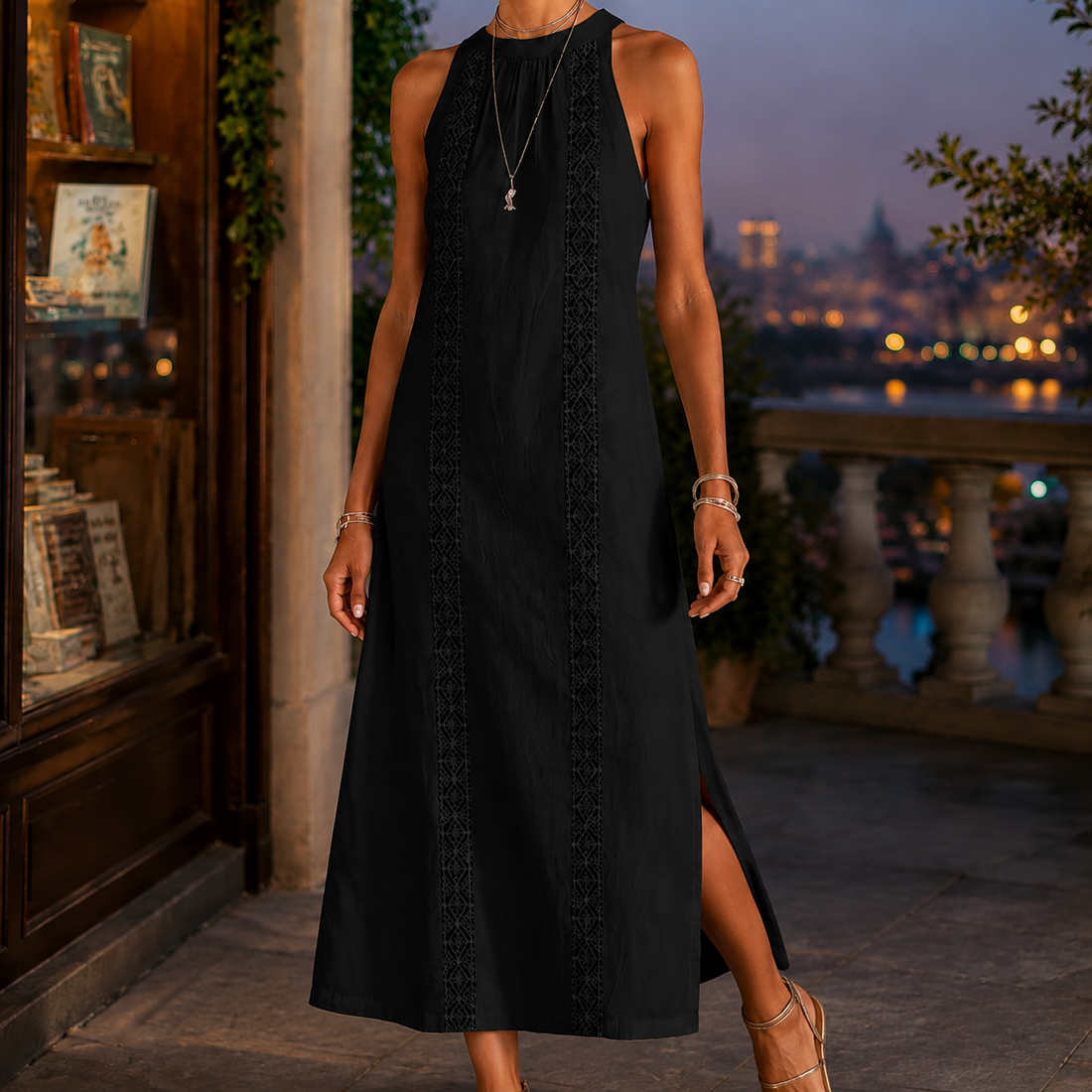 Mireille Linen Midi Dress - Black