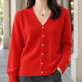 Esther-Belle V-Neck Cardigan - Red