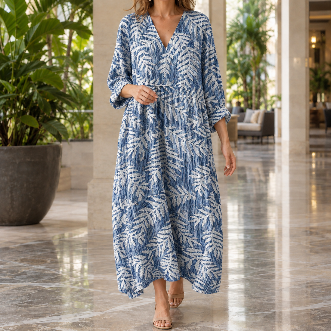 Alexia Relaxed Maxi Dress - Blue Leaf