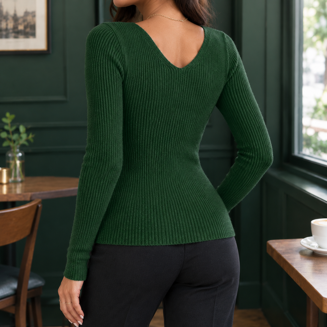 Annabel-Louise Ribbed Top - Army Green