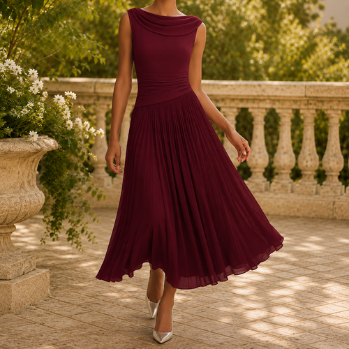 Ada Cowl Neck Dress - Burgundy