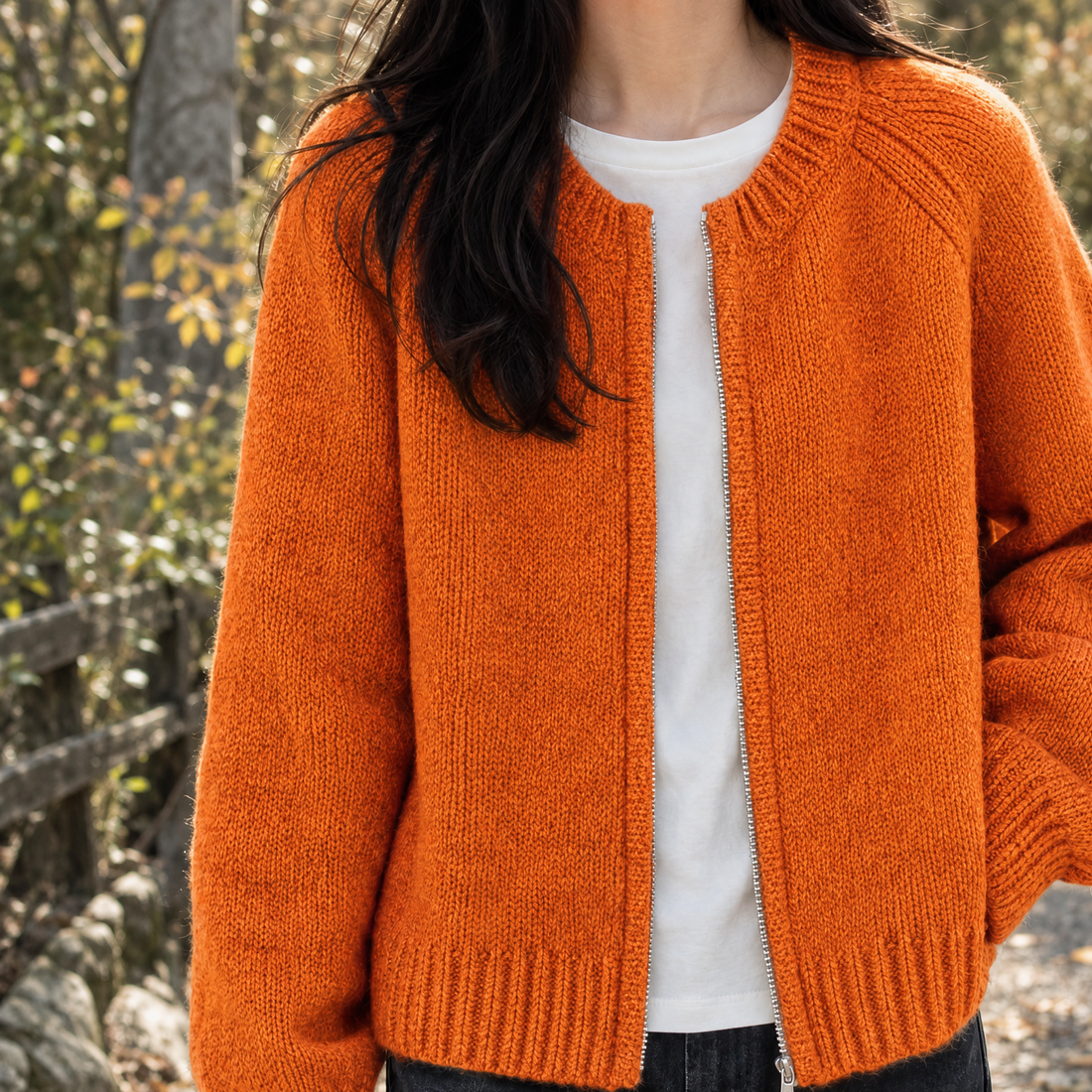 Nora-Skye Zip Cardigan - Orange Red