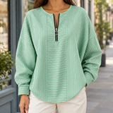 Fenella-Sage Zip Neck Top - Green