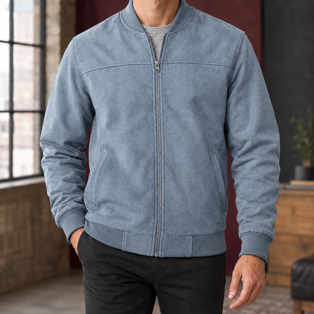 Norbert Suede Bomber Jacket - Sea ​​blue