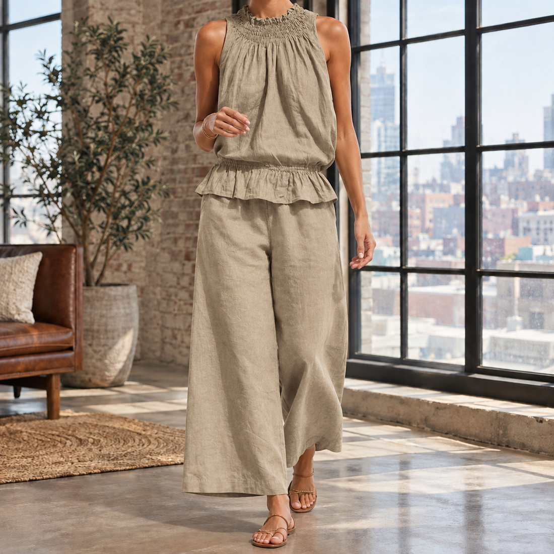 Paige Ruffled Set - Khaki