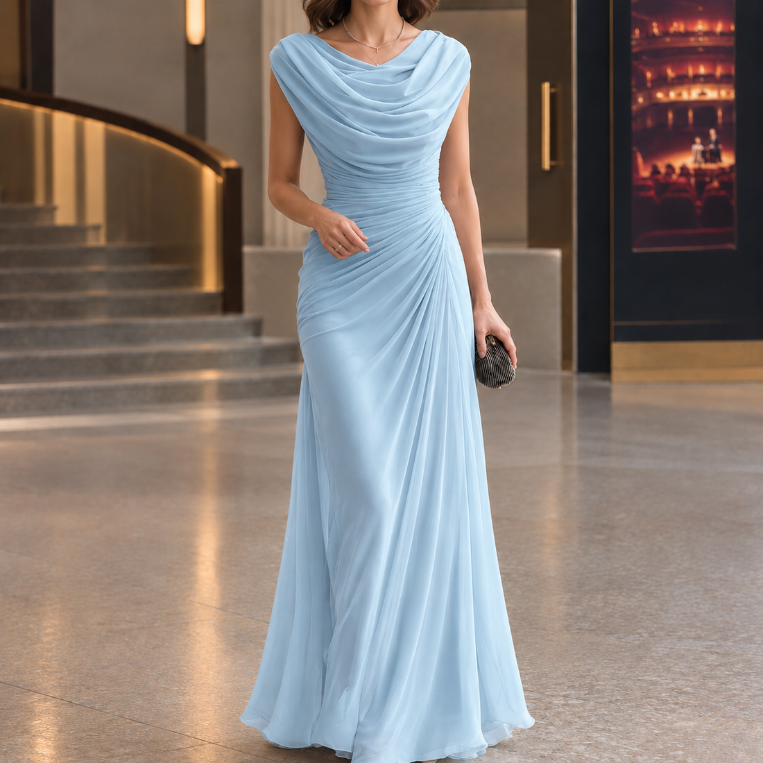 Rhea-Jane Cowl Neck Dress - Sky Blue