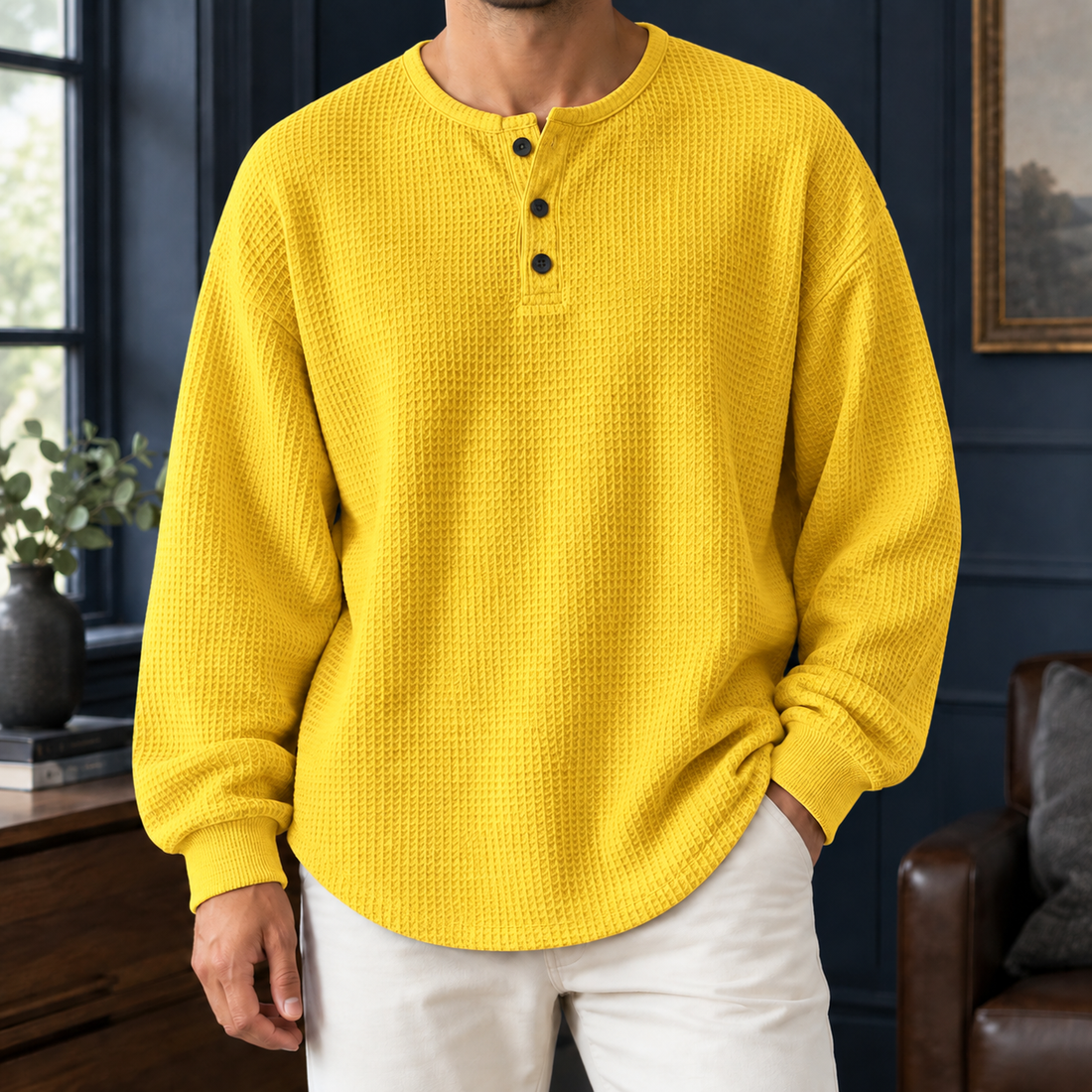 Brett Relaxed Waffle Top - Yellow