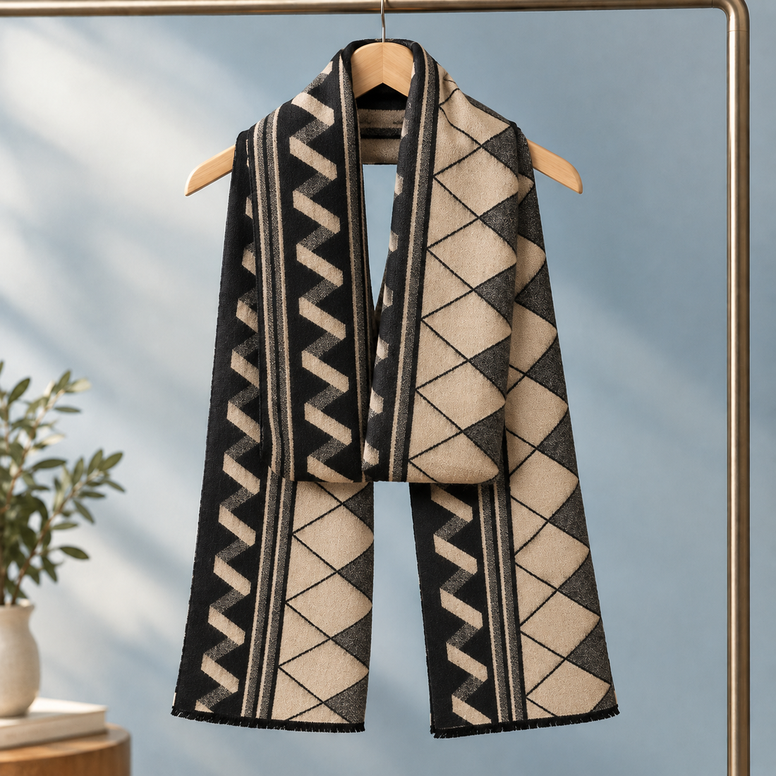 Sinclair Cashmere Scarf - Beige Black