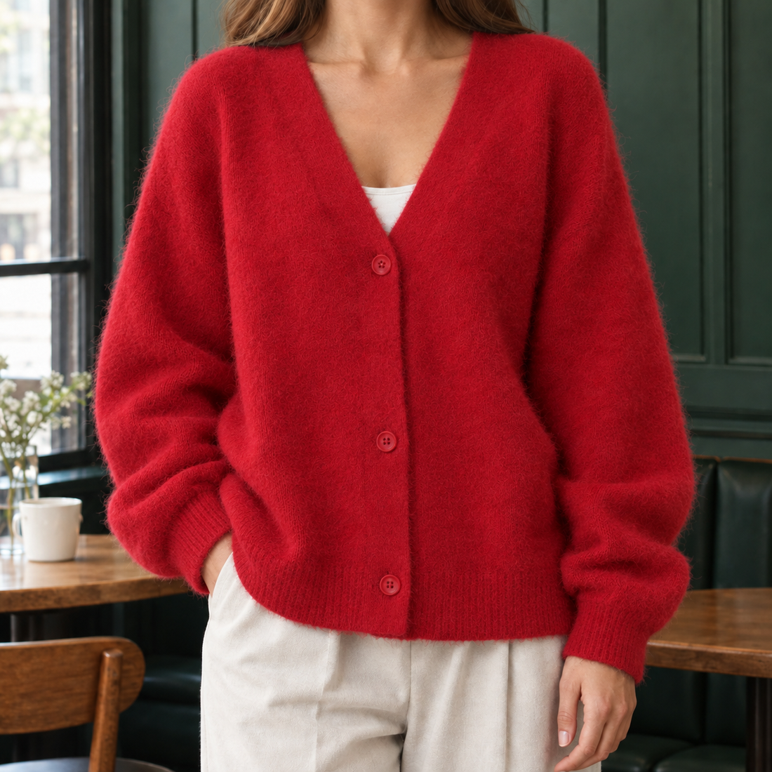 Florence-Eve Plush Cardigan - Red