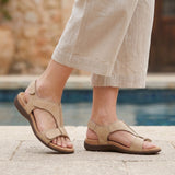 Sienna Hook-and-Loop Sandals - Beige