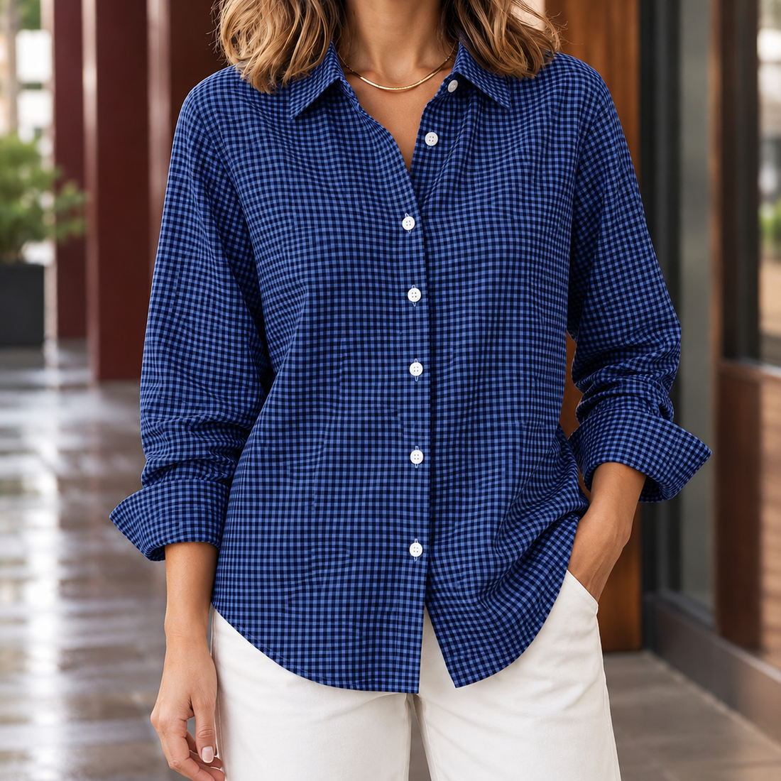 Hyacinth-Lane Collared Shirt - Dark Blue