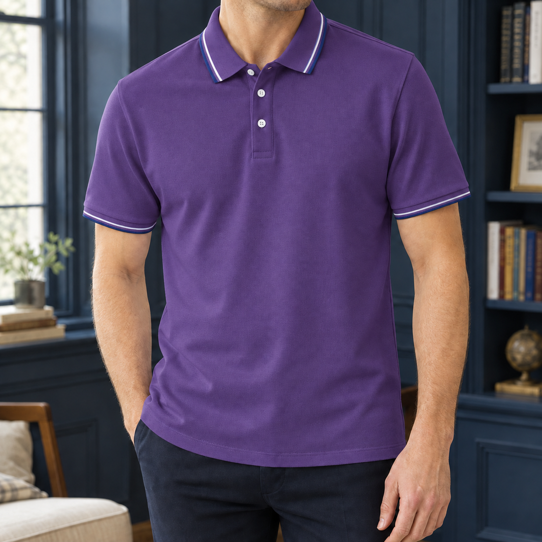 Theodric Tipped Polo - Purple